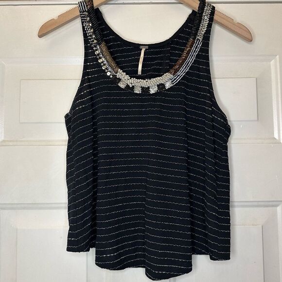Free People Aztec Louie Split Back Beaded Scoop Neck Top - Picture 3 of 11